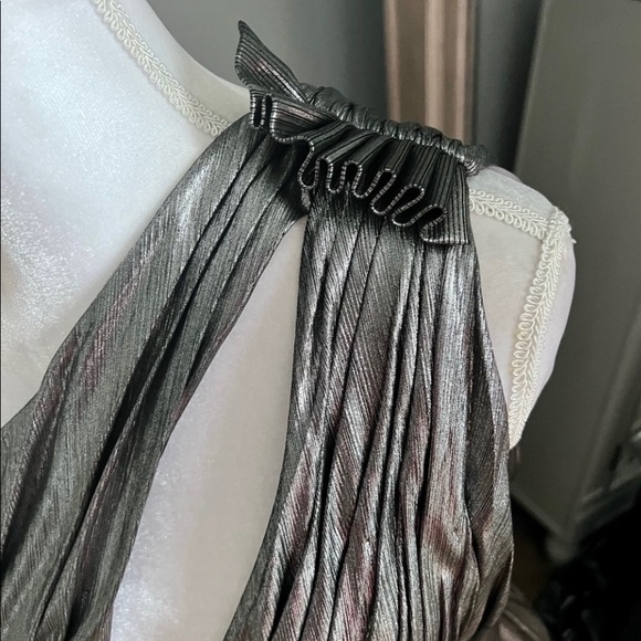 Retrofete Andrea Gown WITH BELT in Gunmetal Silver Maxi Formal Dress Small - Picture 7 of 9